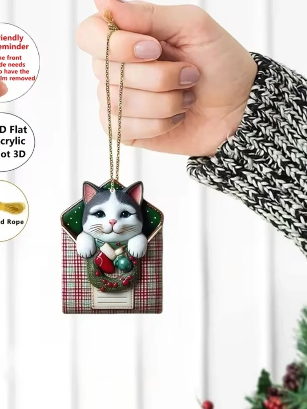 Set of 8 Christmas Cat Mailbox Acrylic Tree Ornaments